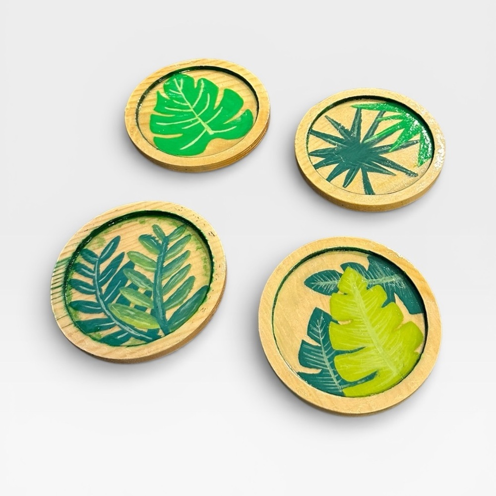 4 Handmade Leaf Patterned Coasters